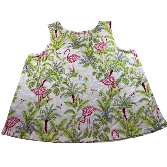 Charter Club Luxury Linen Blend Tank Top Flamingo Palm Print 3X Made In India - Picture 2 of 11